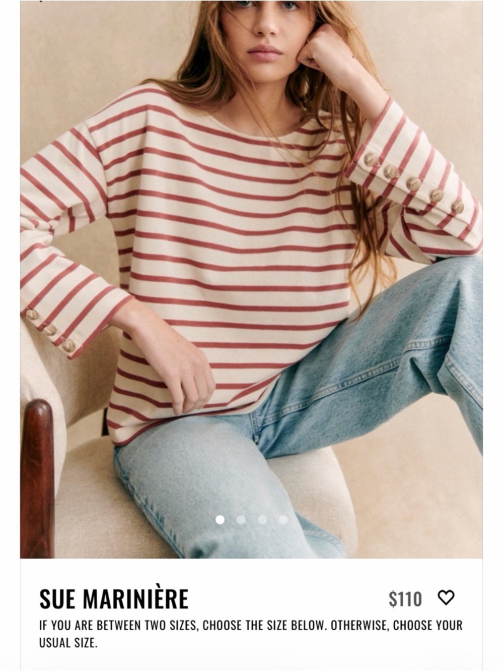 Sezane- Sue Marinière Striped Boatneck Top — Cream & Rosewood (size small)